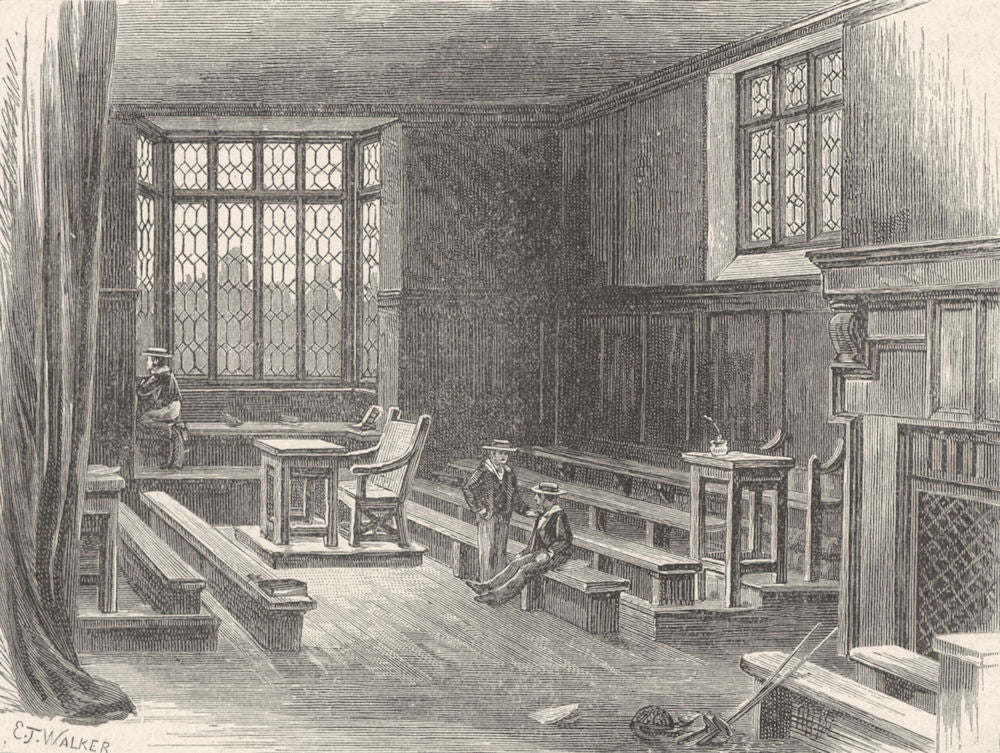 LONDON. Harrow-on-Hill. School-room 1898 old antique vintage print picture